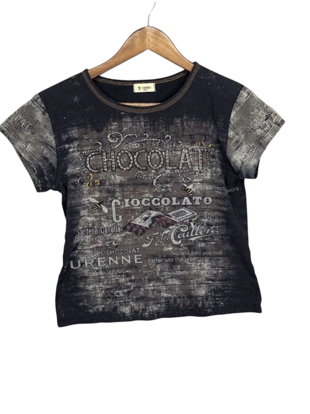 Vintage Y2K Baby Tee Small Chocolate Short Sleeve All Over Print